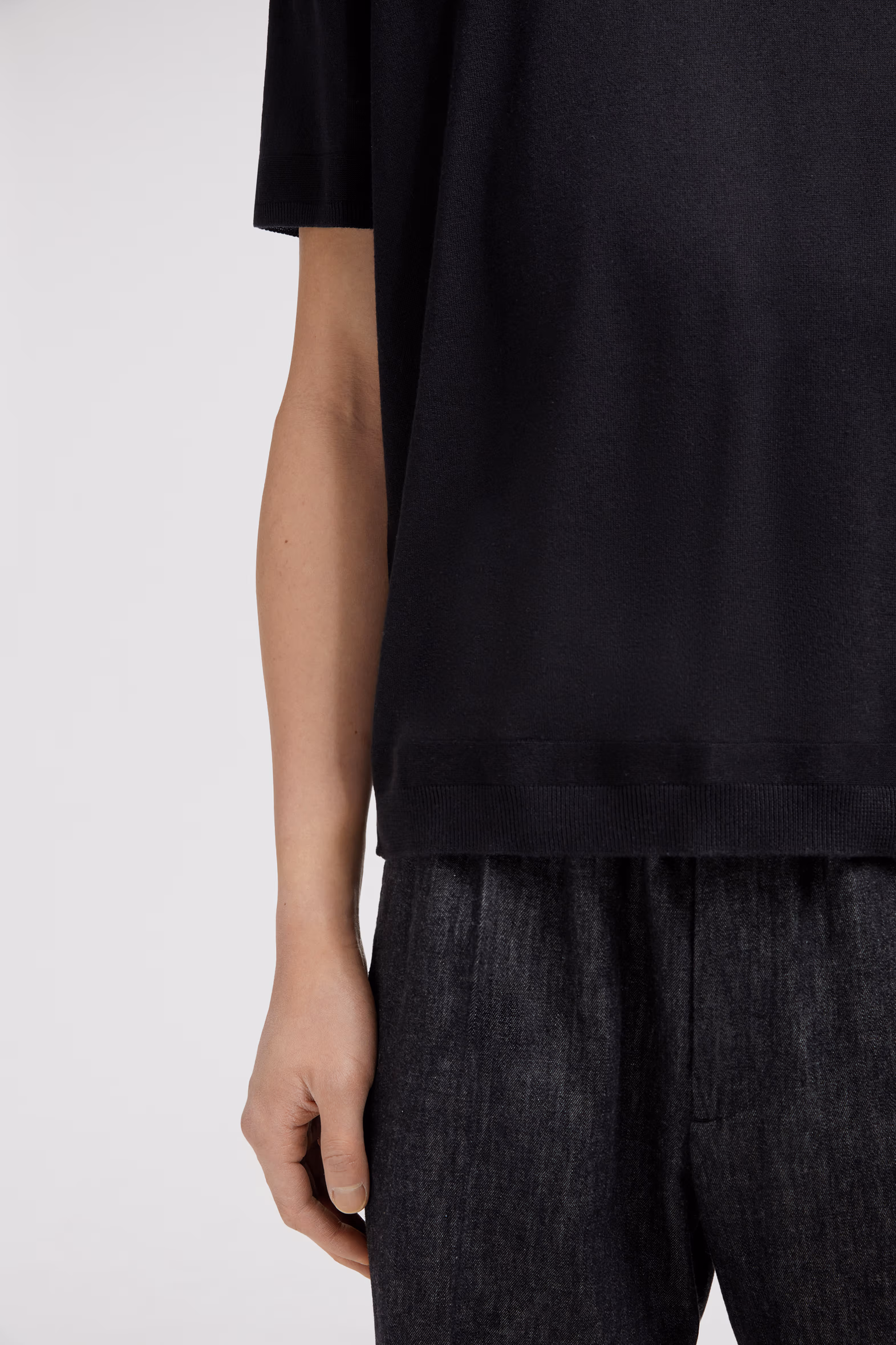 Silk & Cotton Knit T-Shirt Men Black Moncler 6